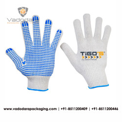 PVC DOTTED HAND GLVOES WHITE /BLUE